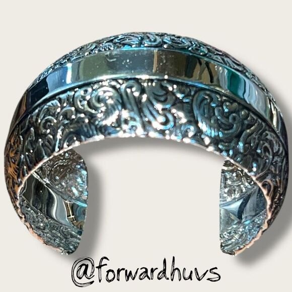 Bundle Sale 3 for $15 | Silver Tone Cuff Bracelet – Ornate Floral & Vine Motif - Picture 1 of 6